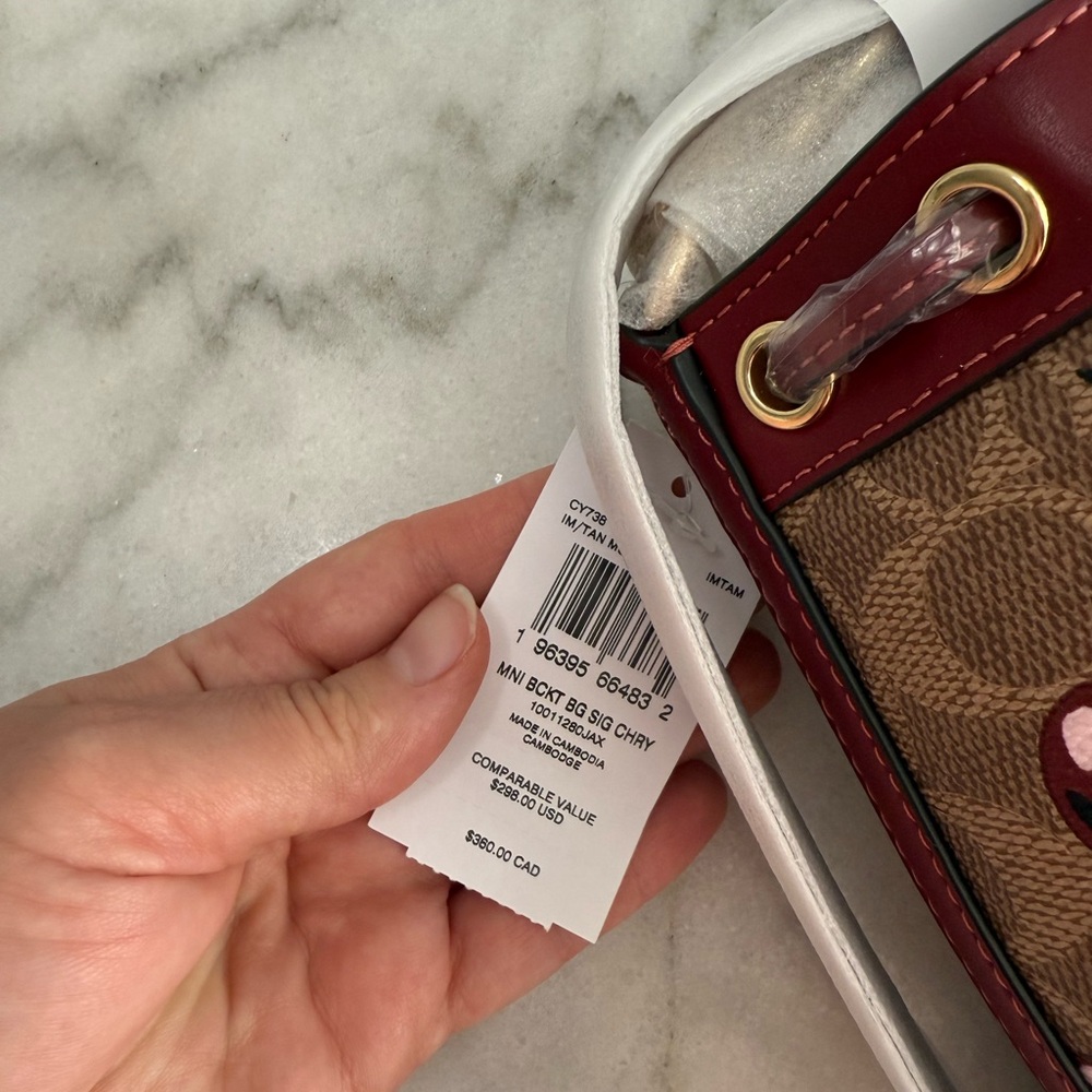 Coach Mini Bucket Bag In Signature Canvas With Cherry Print - Picture 6 of 10